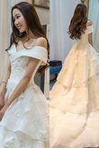 Vestido de Novia de Corte Evasé en Tul de Natural de Cola Corte de Sin mangas