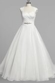 Perlenbesetztes gerüschtes a linie Brautkleid mit gekappten Ärmeln mit natürlicher Taille