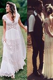 V-Ausschnitt Faszinierend Vintage Glamouröses Brautkleid mit Sweep Zug