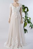 Plissiertes Tüll V-Ausschnitt extravagantes Brautkleid mit Bordüre mit Applikation