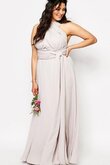 Ärmelloses vorne geschlitztes A-Line bodenlanges Brautjungfernkleid aus Chiffon