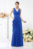 A-Linie Chiffon Plissiertes V-Ausschnitt Bodenlanges Brautjungfernkleid