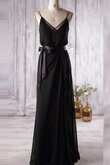 V-Ausschnitt Tüll Chiffon bodenlanges Brautjungfernkleid mit Spaghettiträger