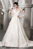 Abito da Sposa in Raso Coda A Strascico Cappella con Perline con Applique Lungo