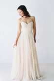 Abito da Sposa Semplice con Perline A-Line in Pizzo Allacciato con Increspato