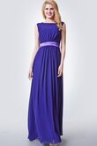 Robe demoiselle d'honneur ligne a ruché avec ruban ceinture col en bateau