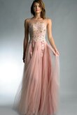 A Linie Spitze normale Taille Perlenbesetztes bodenlanges Ballkleid mit Juwel Ausschnitt