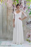 Robe de mariée simple plissé avec décoration dentelle col u profond jusqu'au sol