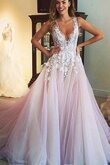 Abito da Ballo seducente A-Line A Terra con Applique lusso V-Scollo