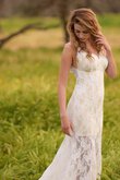 Abito da Sposa V-Scollo Profondo V-scollo in Pizzo Senza Maniche Sirena a riva