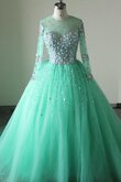 Robe de quinceanera long en tulle en organza de lotus avec perle