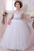Ärmelloses Tüll Blumenmädchenkleid mit Schleife mit Gürtel