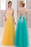 Tüll 3 /4 länge Ärmeln natürliche Taile A-Linie Juwel Ausschnitt Ballkleid mit Kristall