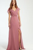 Robe demoiselle d'honneur v encolure ruché ligne a en chiffon ouverture frontale