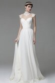 Abito da Sposa A-Line in Chiffon A Terra Spazzola Treno in pizzo Cappellino