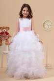 Robe de cortège enfant longue avec fleurs manche nulle a-ligne col u profond