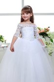 Abito da Cerimonia Bambini Naturale con Fiore Ball Gown A Terra Senza Maniche