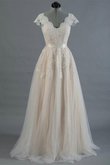 Robe de mariée en tulle avec manche courte ligne a séduisant de col en v