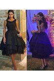 Tüll Ärmelloses Normale Taille Mini Cocktailkleid mit Schaufel Ausschnitt