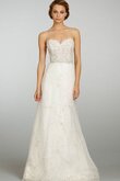Robe de mariée avec perle de col en cœur de traîne courte avec broderie ligne a