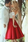 Schulterfreier Ausschnitt Satin zwei Stück Spitze schlichtes romantisches Abiballkleid