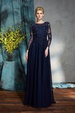 3 /4 Länge Ärmeln Normale Taille Bodenlanges Brautmutterkleid aus Chiffon mit Applike