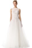 Abito da Sposa Senza Maniche in pizzo A Terra A-Line Barchetta in Organza