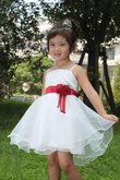 Robe de cortège enfant courte en organza avec sans manches a-ligne avec fleurs