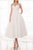 Satin Verlockend Ärmelloses A-Line Wadenlanges Brautkleid