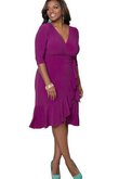 Gerüschtes Chiffon V-Ausschnitt wadenlanges Cocktailkleid mit Rüschen mit halben Ärmeln