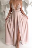Zeitloses Chiffon plissiertes Spaghetti Träger Ärmelloses Ballkleid mit V-Ausschnitt