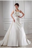 Robe de mariée a-ligne en satin d'épaule asymétrique de princesse cordon