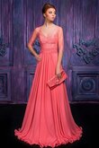 V-Ausschnitt Chiffon natürliche Taile halbe Ärmeln Ballkleid mit Plissierungen mit Bordüre