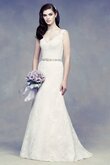 Abito da Sposa A Terra V-Scollo Vintage in Pizzo tradizionale All Aperto