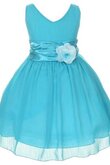Gerüschtes Ärmellos Blumenmädchenkleid mit Blume mit V-Ausschnitt