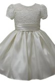 Robe de cortège enfant plissage en taffetas a-ligne elevé avec manche courte