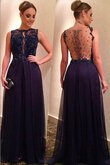 Abito da Sera A Terra con Increspature A-Line in Chiffon con Applique Elegante