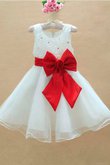 Robe de cortège enfant naturel manche nulle avec fleurs en organza encolure ronde