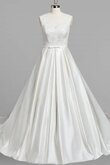 Ärmelloses Reißverschluss a linie Satin bodenlanges Brautkleid