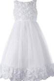 Abito da Cerimonia Bambini A Terra in Tulle Barchetta A-Line Naturale con Fiore