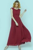 A-Line Schaufel-Ausschnitt Empire Taille langes bodenlanges Brautjungfernkleid mit Gürtel