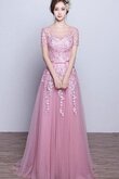 Bateau Ausschnitt kurze Ärmeln langes Ballkleid mit Gürtel mit Applikation