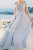 A linie kurze Ärmeln plissiertes bodenlanges romantisches Brautjungfernkleid