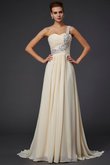 Robe de bal longue d'épaule asymétrique en chiffon avec perle appliques