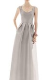 Satin plissiertes a linie bodenlanges langes Brautjungfernkleid