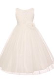 Robe de cortège enfant naturel de princesse en tulle avec ruban avec fleurs