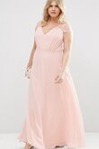 Kurze Ärmeln plissiertes V-Ausschnitt ewiges langes schlichtes Brautjungfernkleid