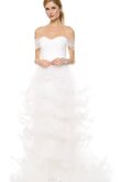 Robe de mariée naturel de traîne courte de lotus a-ligne en organza