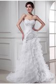 Robe de mariée de col en cœur en organza cordon de traîne mi-longue avec perle