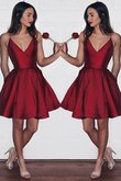 Normale Taille Ärmelloses Satin Kurzes Abiballkleid mit V-Ausschnitt